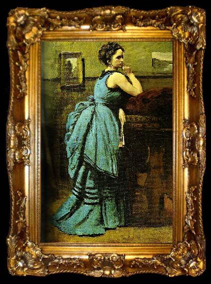 framed  Jean Baptiste Camille  Corot woman in blue, ta009-2